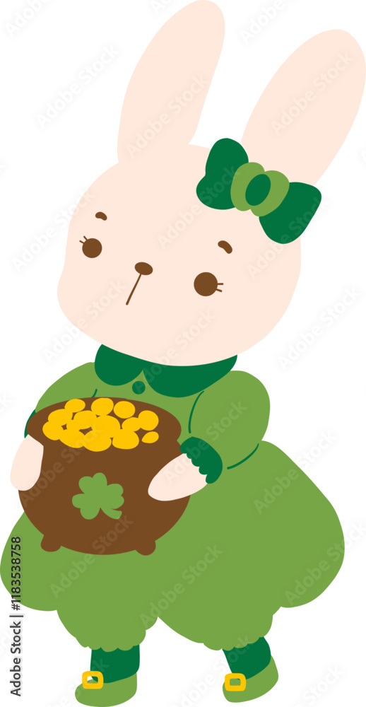 Fototapeta premium St. Patrick's Day little rabbit holding a pot