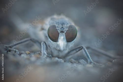 macro photography of Three-banded Pirate (Stichopogon trifasciatus) photo