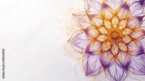 Centered lavender and gold mandala on white background design