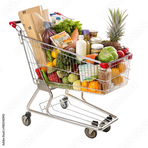 shopping cart with groceries photo