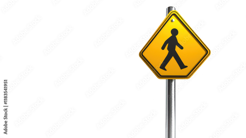 Illuminated yellow pedestrian sign on a contrasting dark background for safe crossing Illuminated yellow pedestrian sign on a contrasting dark background for safe crossing