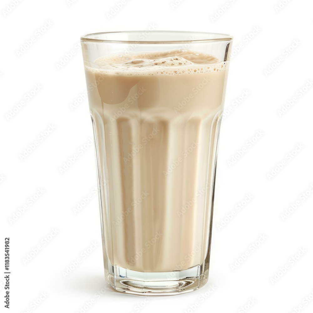 Glass of protein shake standing on white background Glass of protein shake standing on white background