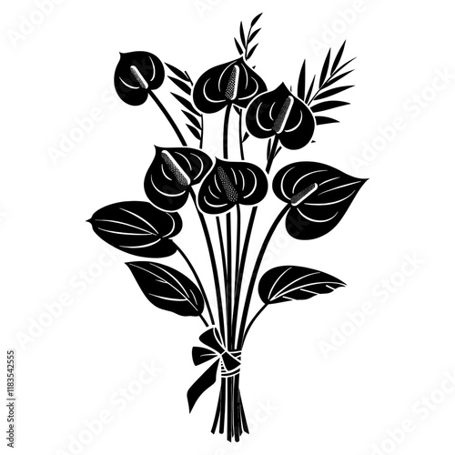 Silhouette bouquet flower black vector