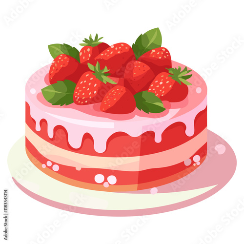 Strawberry cake illustration dessert art vector