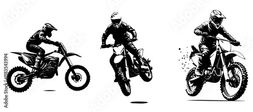 silhouettes of man riding on motocross vector design