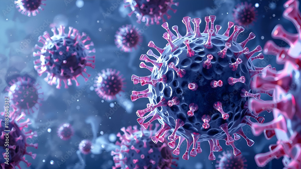 Human metapneumovirus HMPV, with blueprint of lungs and virus in the background. a respiratory virus causing flu-like symptoms coughs and fevers. Image is a digital illustration depicting a stylized r Human metapneumovirus HMPV, with blueprint of lungs and virus in the background. a respiratory virus causing flu-like symptoms coughs and fevers. Image is a digital illustration depicting a stylized r
