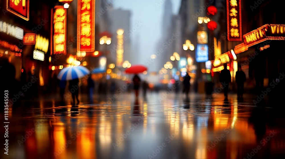 Obraz premium Rainy Nanjing Road, Shanghai at night.