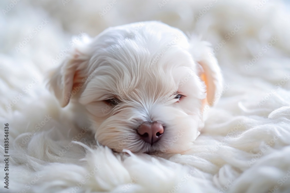 Adorable Maltese Bichon puppy, a fluffy cloud of cuteness, snuggled deep in a warm bed. Adorable Maltese Bichon puppy, a fluffy cloud of cuteness, snuggled deep in a warm bed.