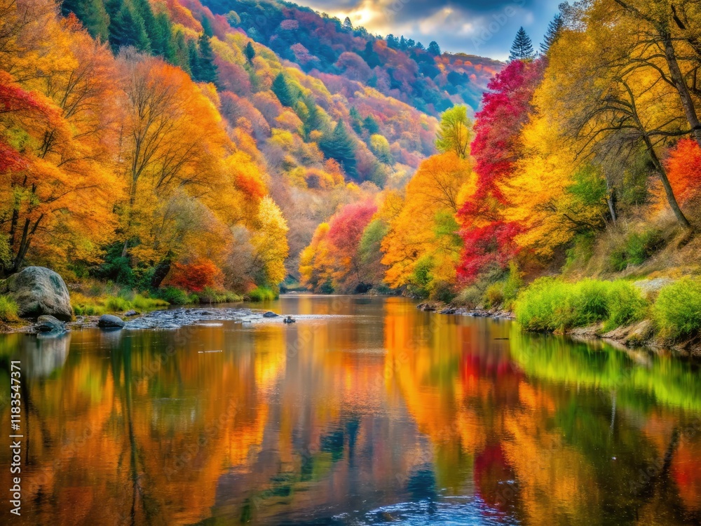 Ariztoki, Navarra: Autumn's golden Irati River, bokeh-enhanced forest photography. Ariztoki, Navarra: Autumn's golden Irati River, bokeh-enhanced forest photography.