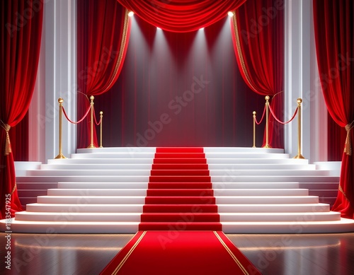 Grand Red Carpet Staircase: A Dramatic Stage Setting photo