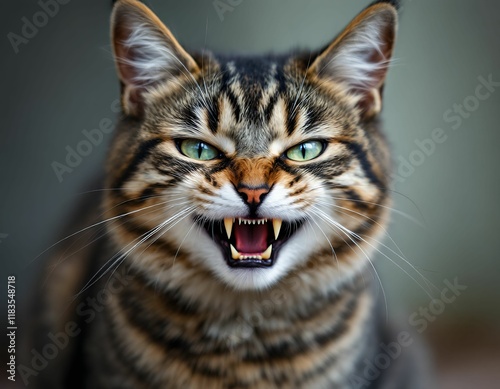 Intense Tabby Cat Portrait: A Fierce and Dramatic Close-Up photo
