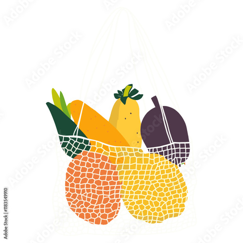 Net bag with fruit fruits illustration eco-friendly vector