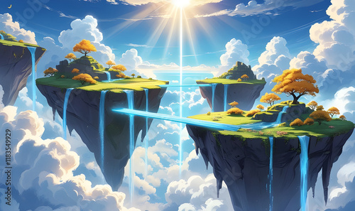 Skylands Floating Islands with Magical Bridges and Eternal Cascades photo