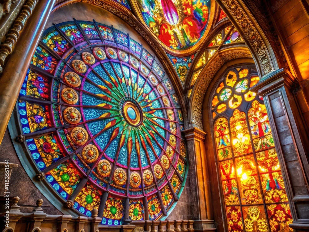 Obraz premium Cosmovitral's stained-glass artistry shines in this Guadalajara portrait, a breathtaking spectacle.