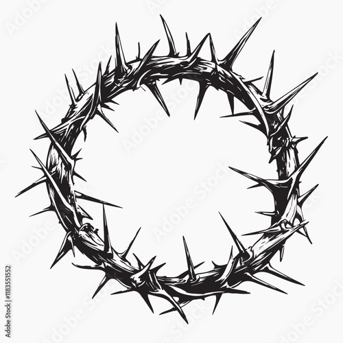 Symbolic thorn crown illustration, old school tattoo vector