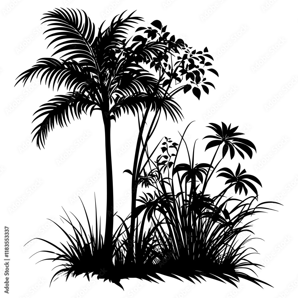 Obraz premium Silhouette tropical plants art vector