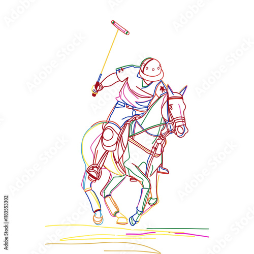 Line drawing polo player art colorful sports vector