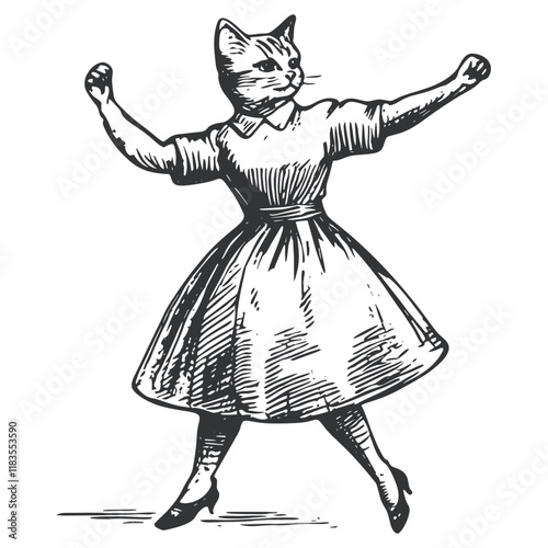 Cat dance dress sketch animal vector