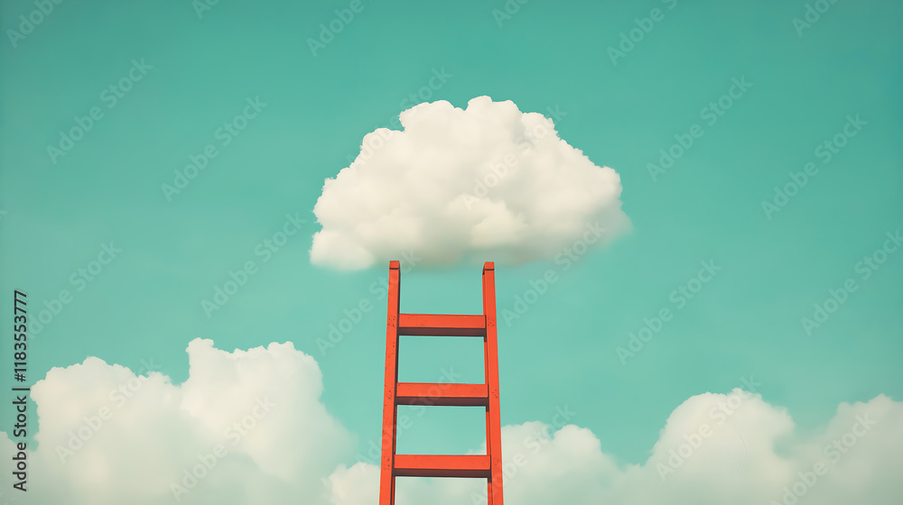 A large white cloud resting atop a ladder against a green background
A large white cloud resting atop a ladder against a green background