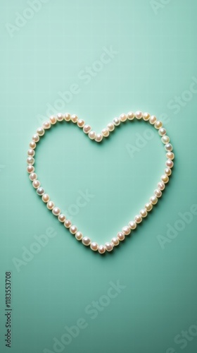 Heartshaped pearl necklace on soft pastel green background