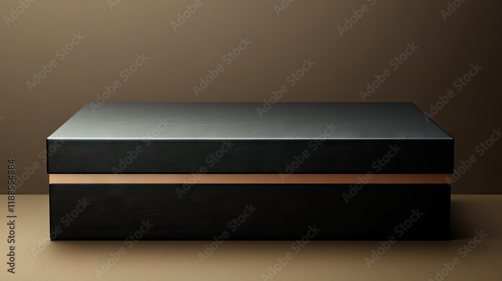 Black Rectangular Box with Copper Trim on Dark Brown Background Black Rectangular Box with Copper Trim on Dark Brown Background