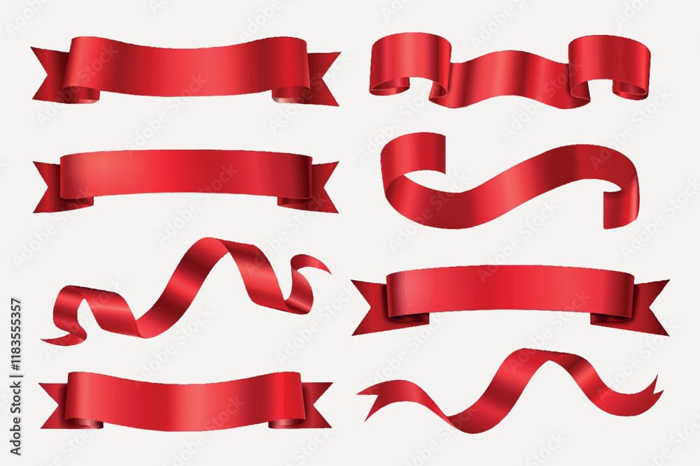 Red ribbon banners collection, vector element set Red ribbon banners collection, vector element set