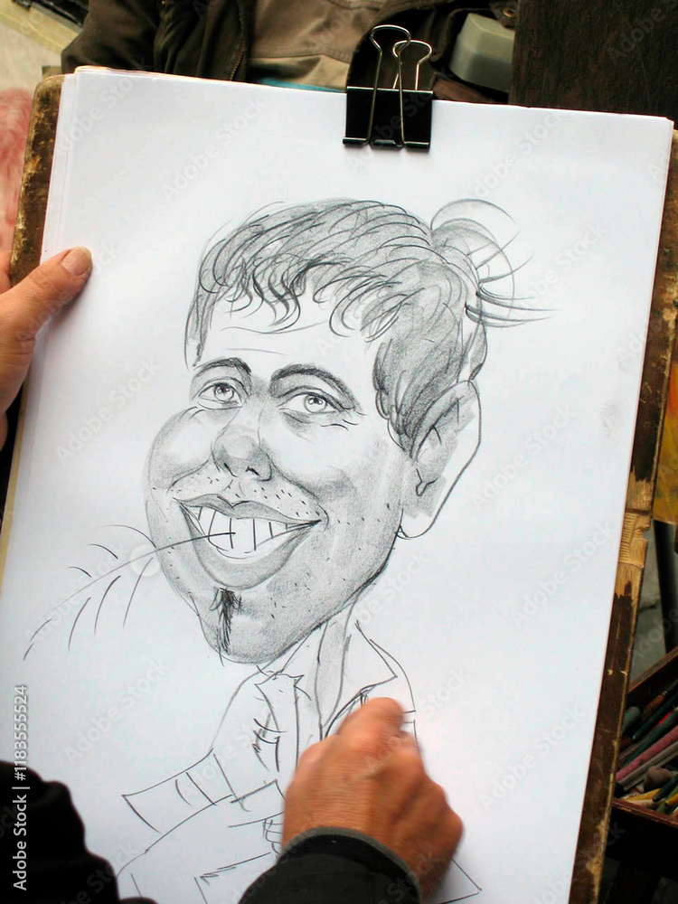 Αυτοκόλλητο  Cartoonist making a caricature of a man.