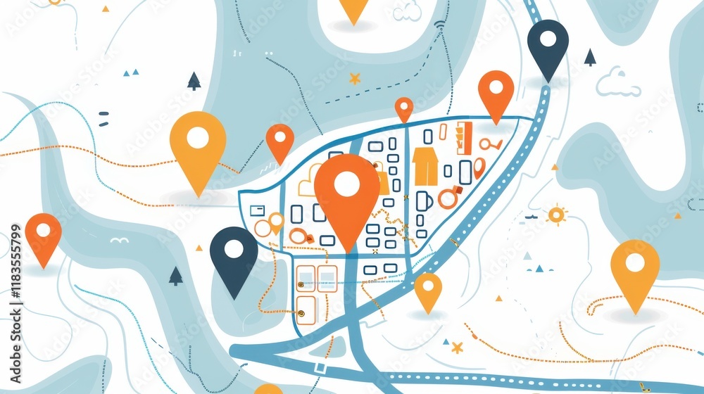 Fototapeta premium Modern Map Markers: A Set of Map Pin Location Icons with Vector Illustration on White Background