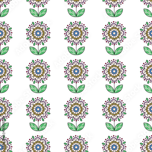 Seamless floral pattern with plants in Scandinavian fairy tale style