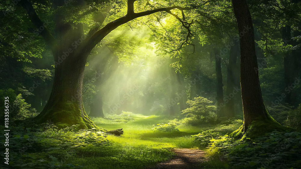 Naklejka premium Mystical landscape with lush forests in a magical setting