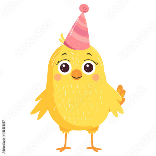 Baby chick wearing party hat illustration cartoon animal vector