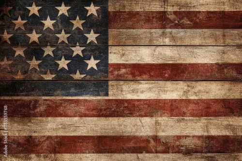 Vintage american flag on rustic wooden background for patriotic holiday design