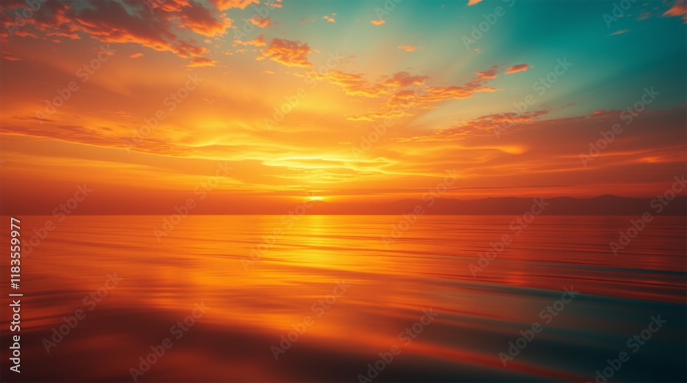 Fototapeta premium Surreal desert sunset landscape, volumetric lighting, soft velvet-like sand dunes, golden and reddish hues, detailed silky sand texture, tranquil and mysterious atmosphere