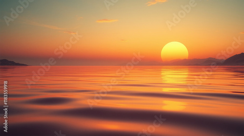 Surreal desert sunset landscape, volumetric lighting, soft velvet-like sand dunes, golden and reddish hues, detailed silky sand texture, tranquil and mysterious atmosphere photo