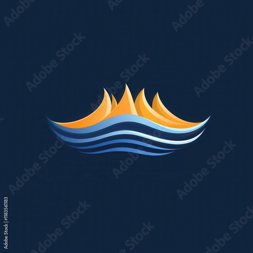 Abstract logo design of three stylized sails on wavy ocean water. photo