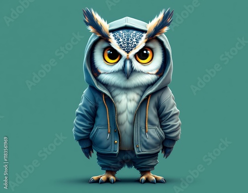 Stylish Owl in Hoodie: A Detailed Digital Painting photo