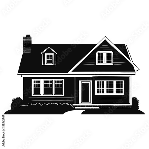 American suburb house illustration silhouette drawing vector