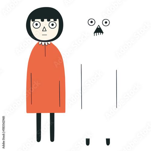 2 person in halloween costumes standing quirky simple face vector