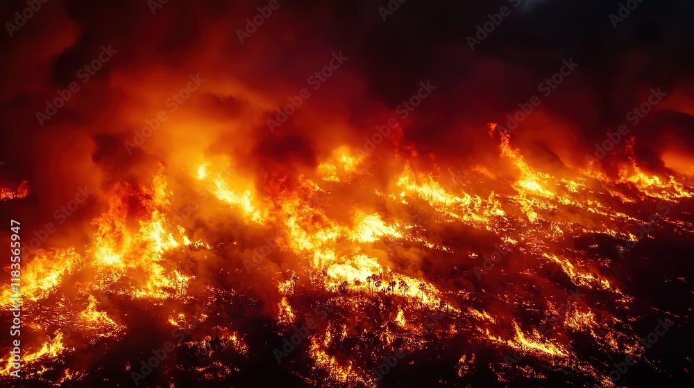 aerial view of wildfire burning in wide area with flame fire and smoke aerial view of wildfire burning in wide area with flame fire and smoke