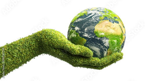 Green earth with central arrow, a symbol of environmental sustainability and global conservation photo