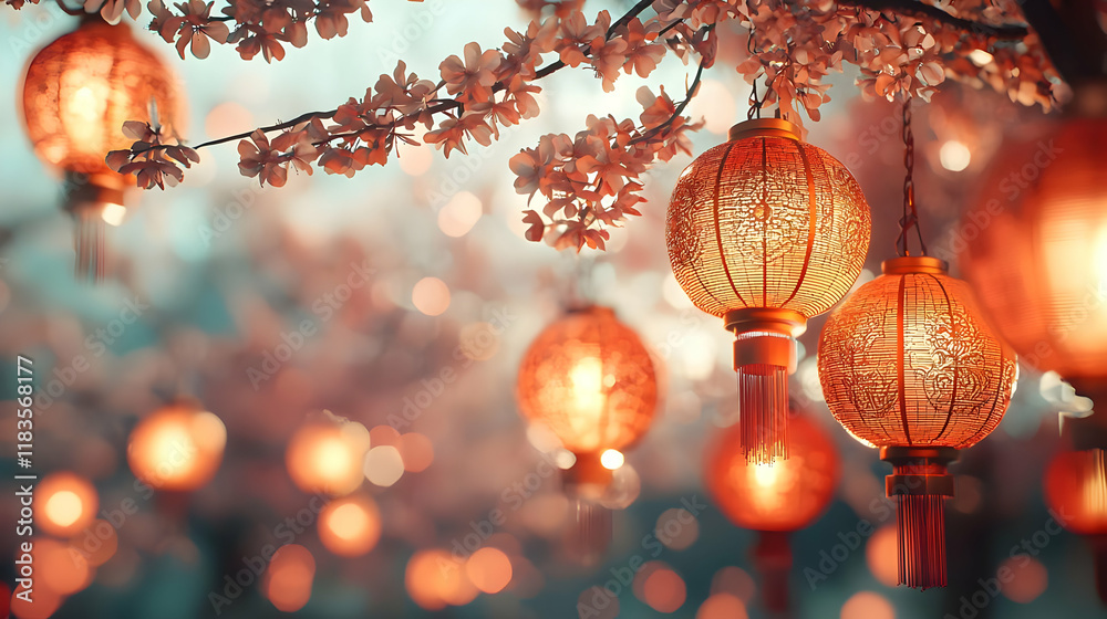 Glowing Lanterns Illuminate Blossom Trees