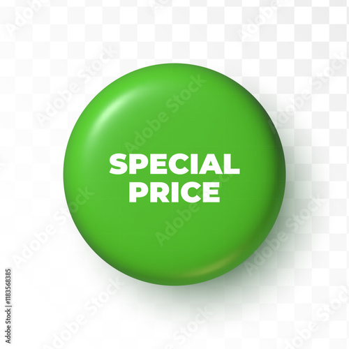 Trendy 3d badge isolated on transparent background. Green button for business. Special price