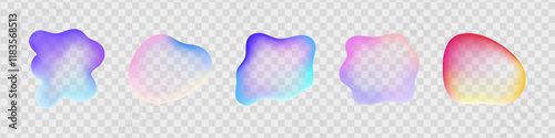 Organic forms with blur effect.  Colorful blurry transparent shapes collection. Different fluid elements with soft edges, glowing blurred spots and dynamic design