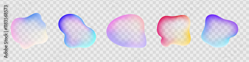 Organic forms with blur effect.  Colorful blurry transparent shapes collection. Different fluid elements with soft edges, glowing blurred spots and dynamic design