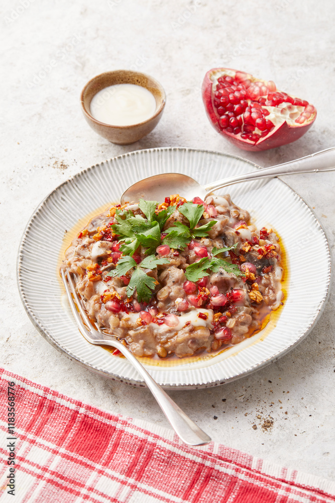 Aubergine and Lentil Bake with Pomegranate Aubergine and Lentil Bake with Pomegranate