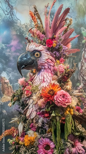 Floral Parrot: A vibrant avian artwork photo