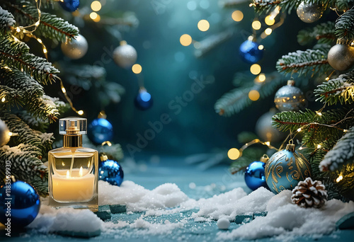 Seamless decorative christmas border with coniferous branches and garlands of christmas lights and o