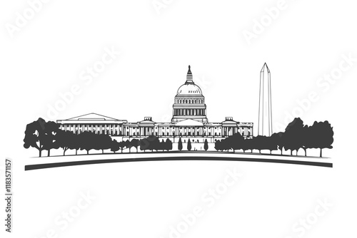 Iconic Washington skyline featuring Capitol dome, trees, and obelisk silhouette