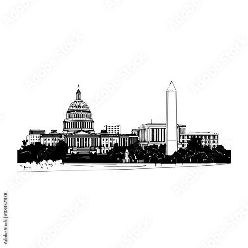 Historic skyline featuring iconic Capitol building and Washington Monument, symbolizing democracy