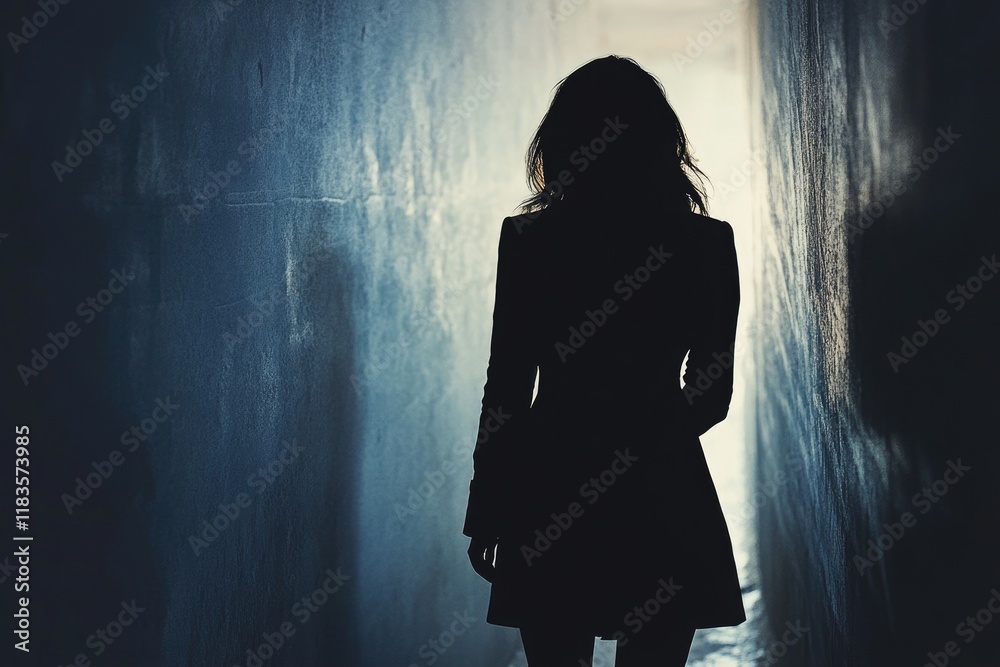 Enigmatic Figure: Silhouette of a Mysterious Woman in Shadows, Embracing Secrets and Intrigue Enigmatic Figure: Silhouette of a Mysterious Woman in Shadows, Embracing Secrets and Intrigue